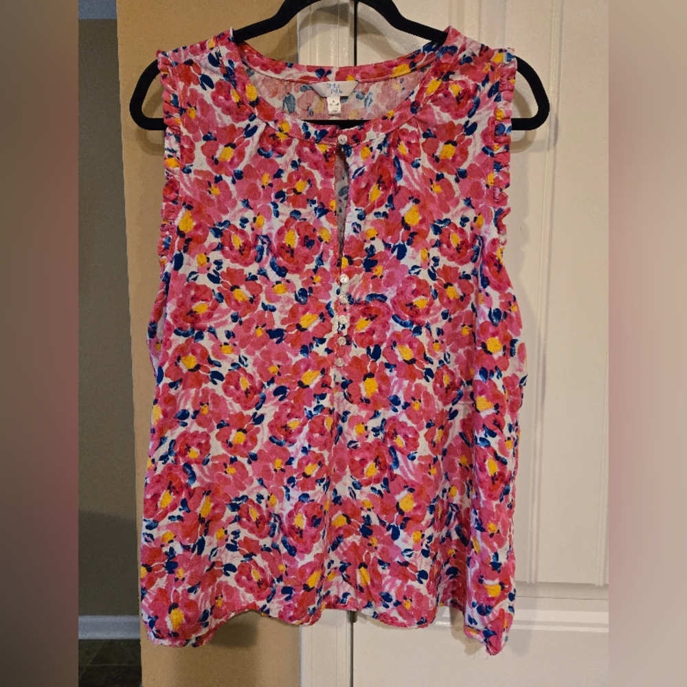 Time and Tru Floral Pink and Blue Sleeveless Top sz Large